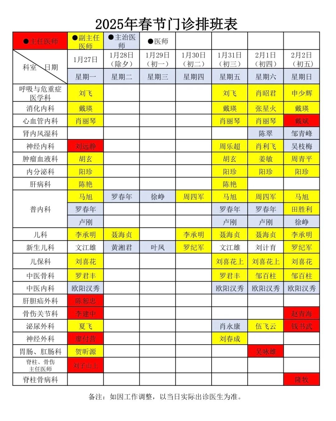 隆回縣人民醫(yī)院春節(jié)門診排班安排